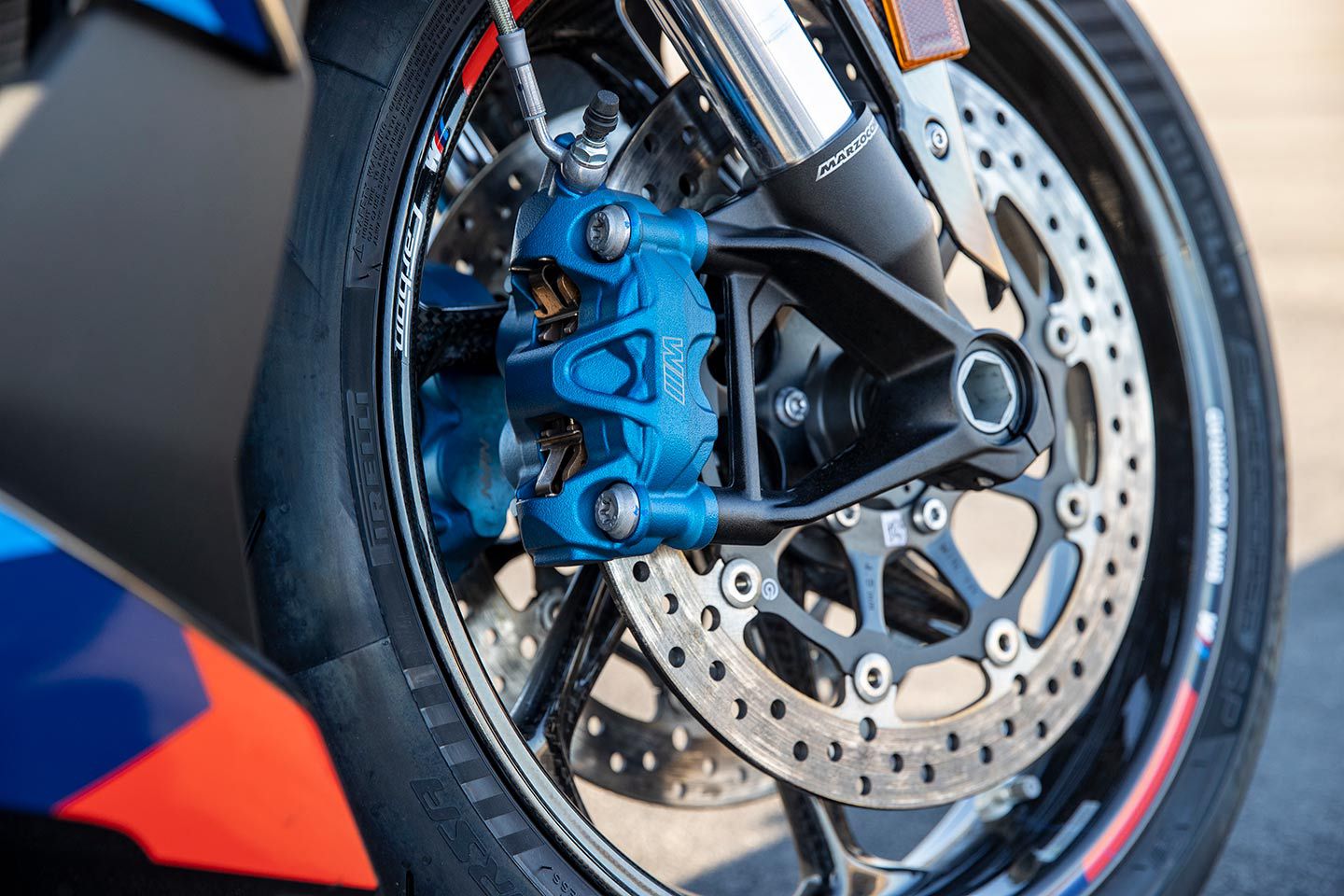 Unlike the other two bikes, the BMW uses Marzocchi suspension and Nissin brakes. Both performed amazingly.