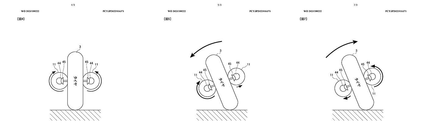 The directional rotation of the motors on these Honda patents affects how the bike handles. If they are each rotating the opposite of each other, they provide stability. If the left-side motor is rotating clockwise (and the other counter), it helps the bike lean into left-hand corners. When the right-side motor rotates counterclockwise (and the other clockwise), it helps stand the bike up out of corners.