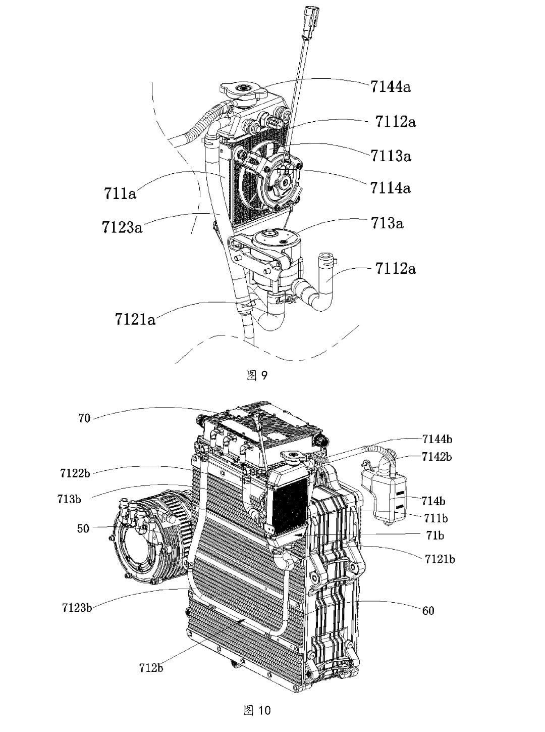 This is an illustration showing the cooling system for the battery, motor, and controller.