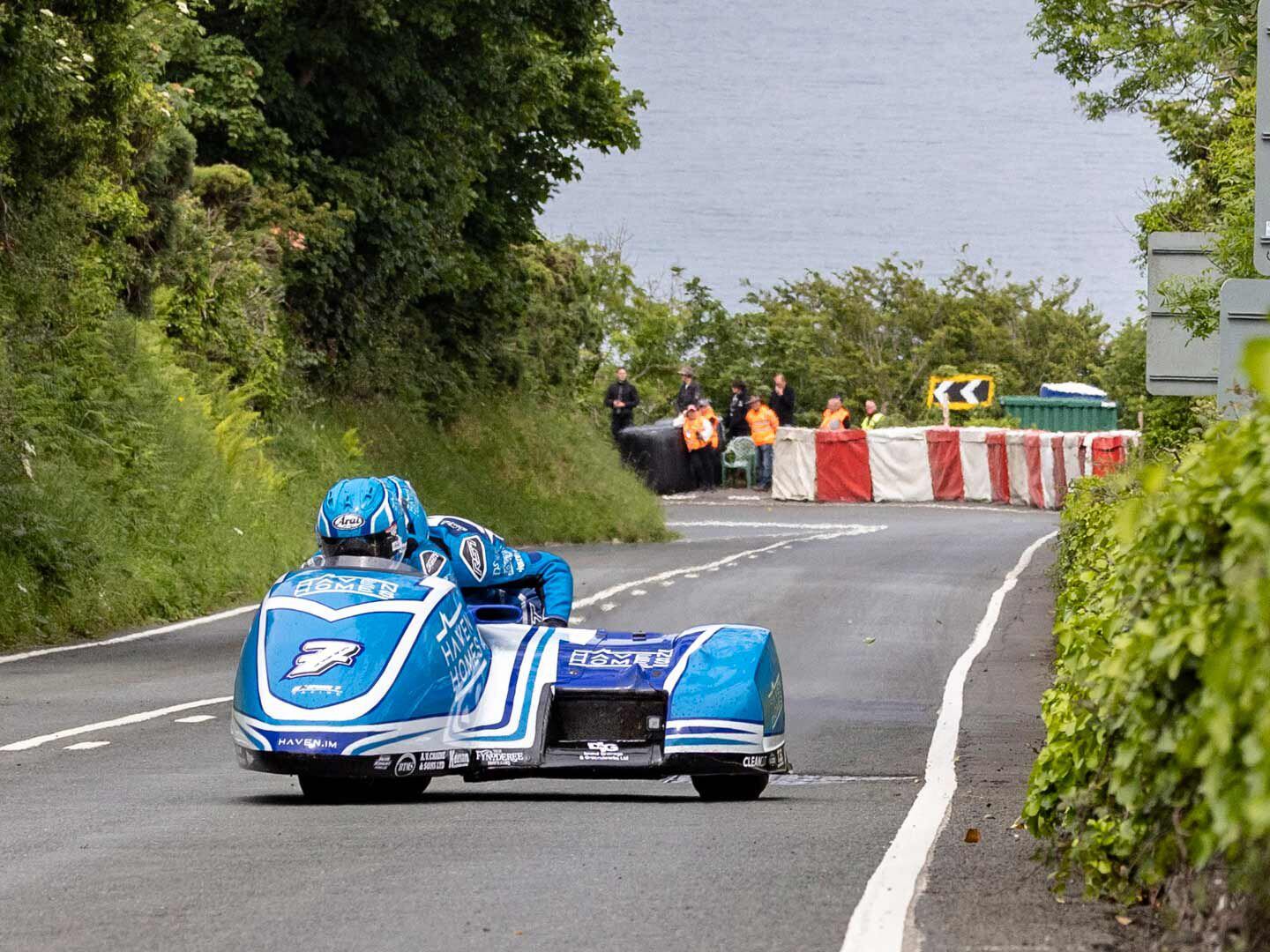Manx brothers Ryan and Callum Crowe raced their Honda-powered sidecar to second place in the 3wheeling.media Race 1, less than a second ahead of the third-place finisher.