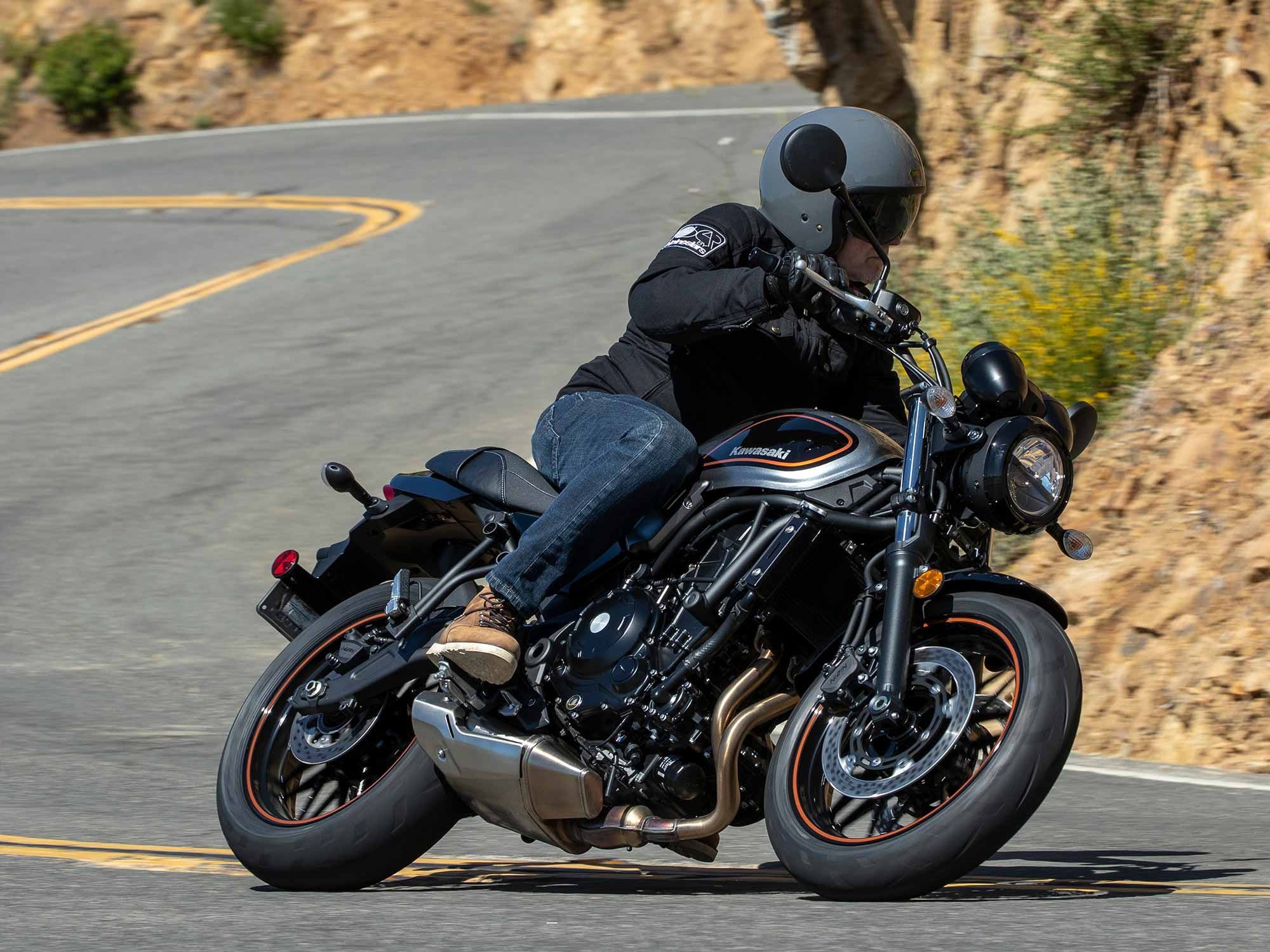 Ergonomics specific to the Z650RS include a higher and closer handlebar, a slightly taller seat, and lower footpeg positioning, which fit the 5-foot-7 author just right.