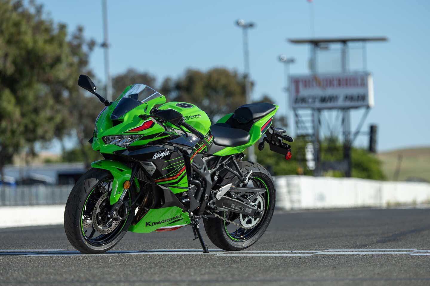 The Ninja ZX-4RR in its happy place. The racetrack.