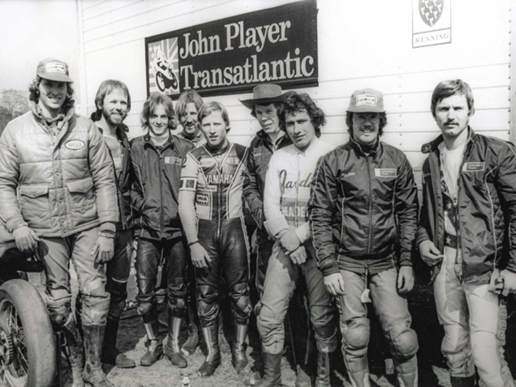 Roberts with other top riders at the Trans-Atlantic Match Races, where up in the Goodyear truck he discovered the winning power of the brain.