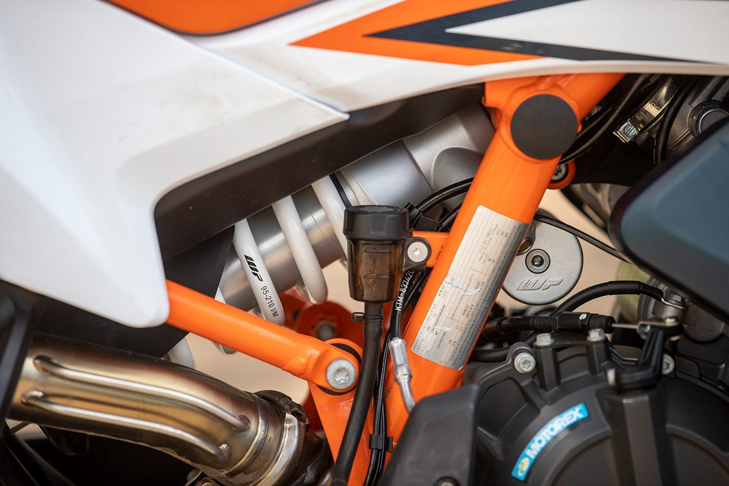 The WP shock is fully adjustable and offers 9.4 inches of rear-wheel travel.