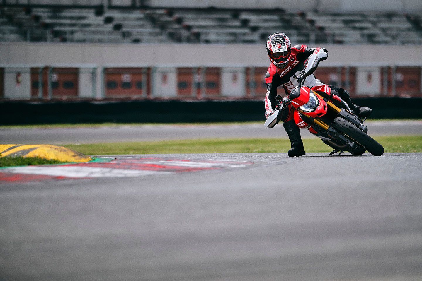 Not everyone will take their Hypermotard to the track, but it’s cool to know what this bike is capable of. Look at that lean angle!