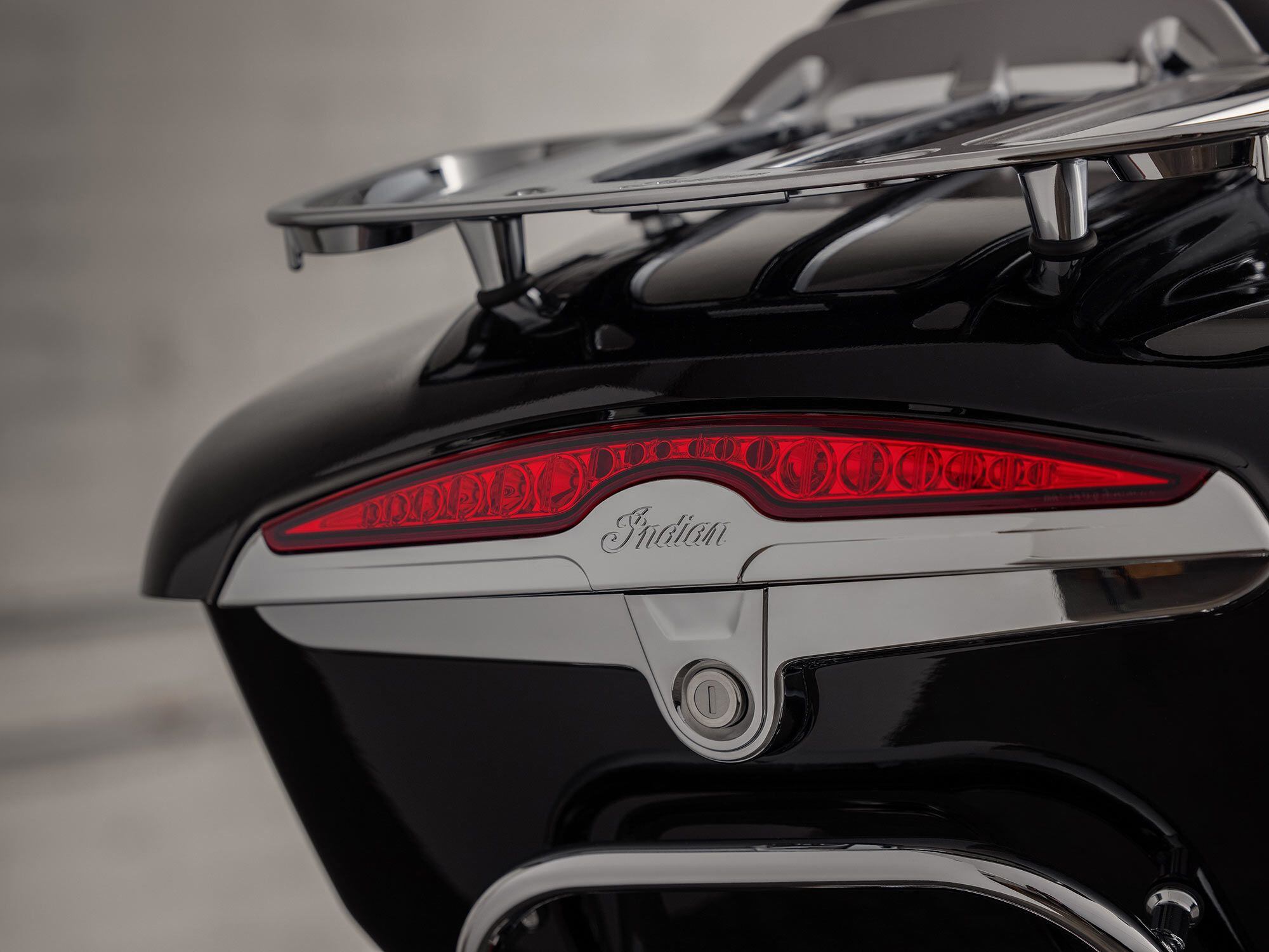 Indian provided scant details for the top trunk, but if you add in the saddlebags, total cargo capacity on the bike is more than 35 gallons.