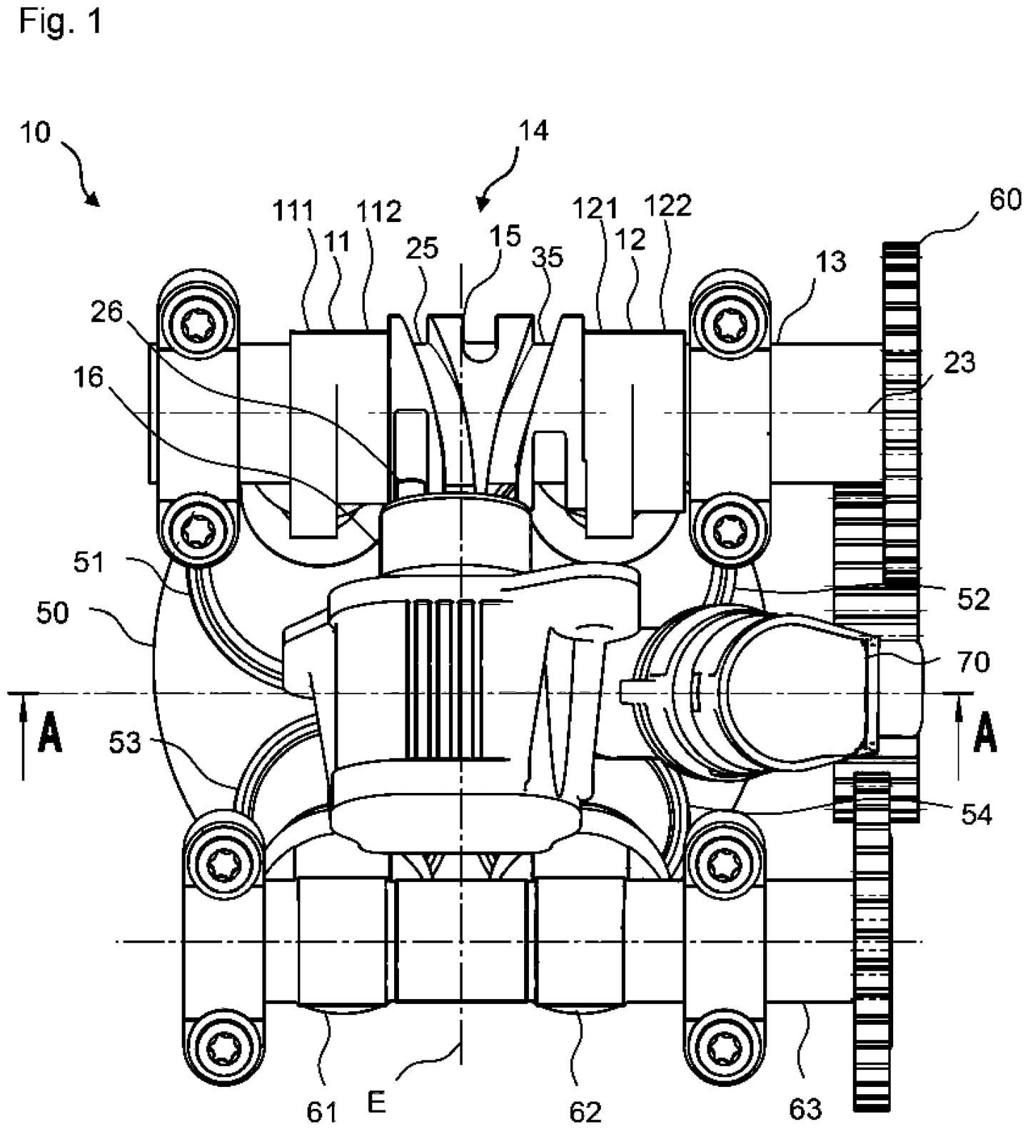 Top view of BMW’s new ShiftCam design for its single-cylinder engines shows the actuation grooves clearly. Also note the gear drive with idler.