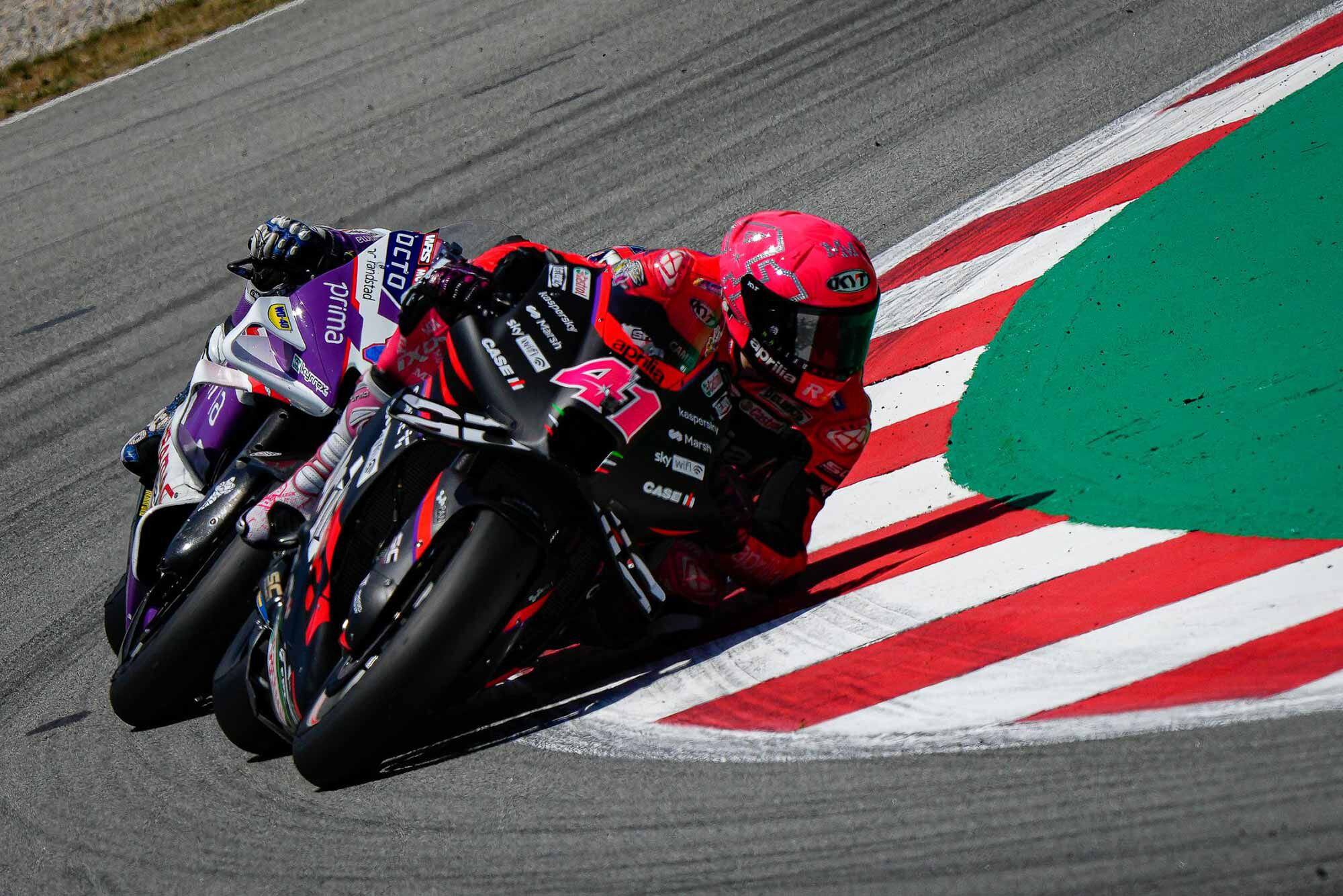 Aleix Espargaró rode hard and was set to finish second until he crossed the finish line with one lap to go and sat up to celebrate his second-place finish. Realizing his mistake, he returned to action in sixth place, and was able to salvage fifth.