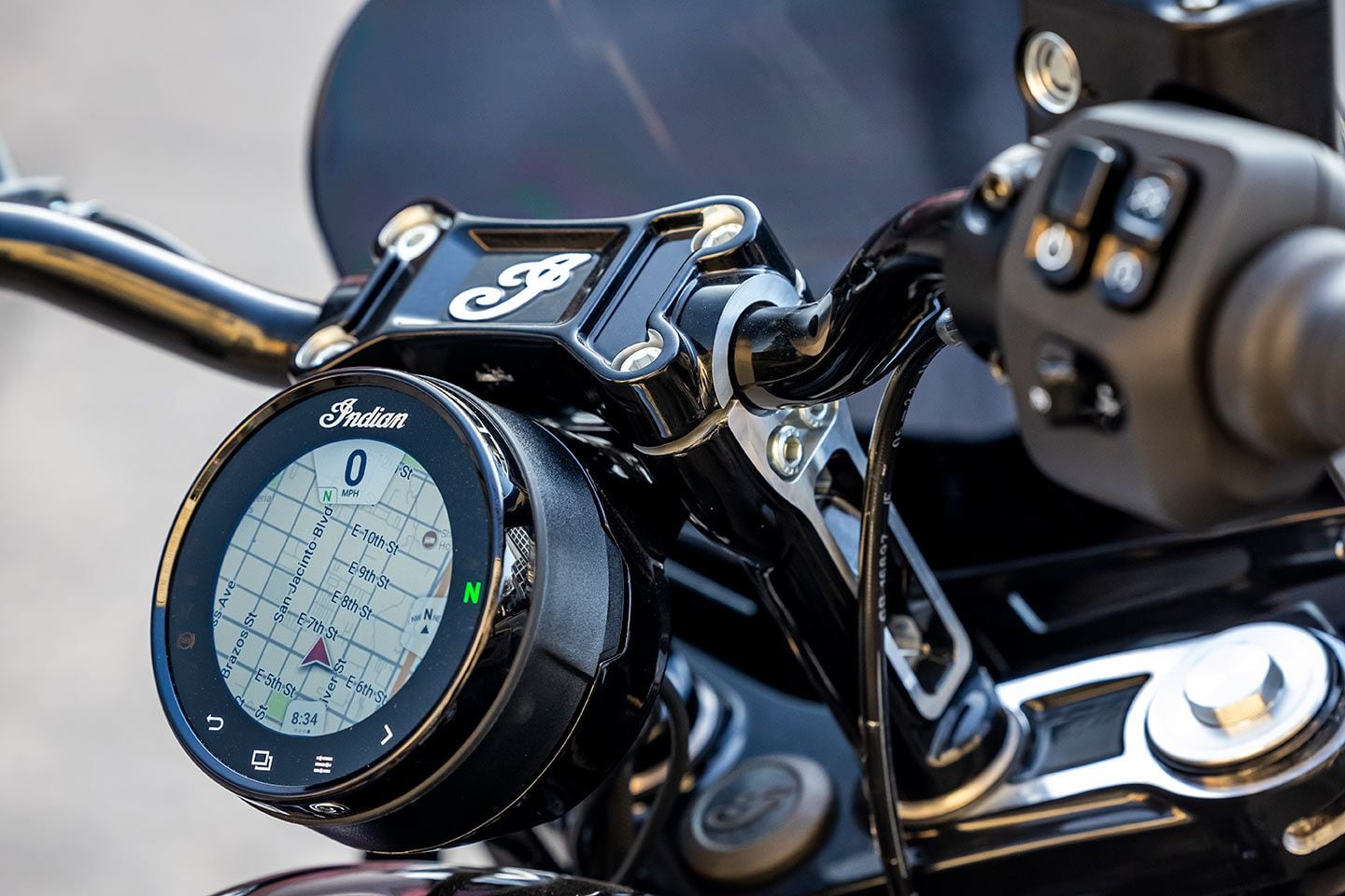 Disguised in a round vintage-styled gauge is a 4-inch TFT display powered by Ride Command.