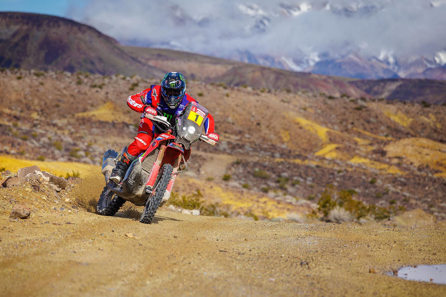 Two-time Dakar winner (2020, 2024) Ricky Brabec on his practice Honda HRC rally bike.