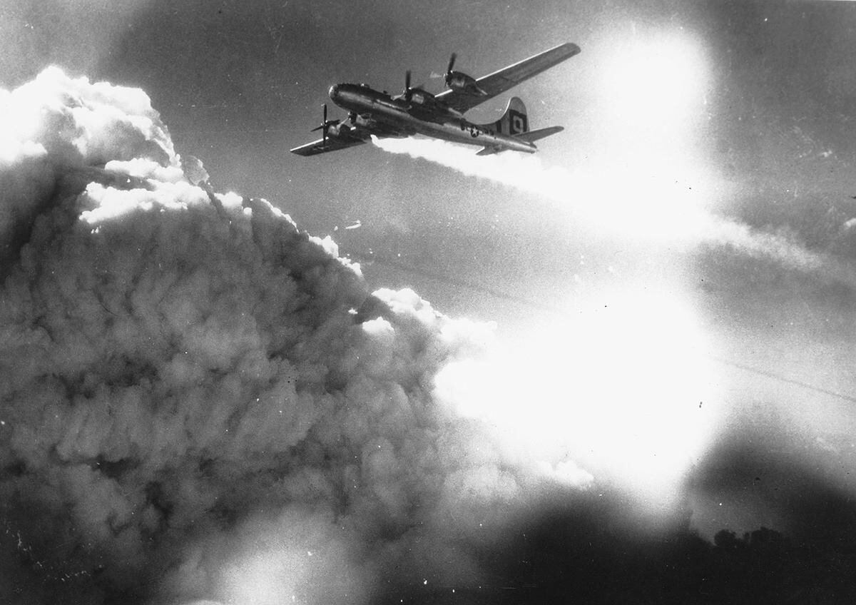 A B-29 engine fire, at this point the crew had less than 60 seconds to bail out before the wing would fail.