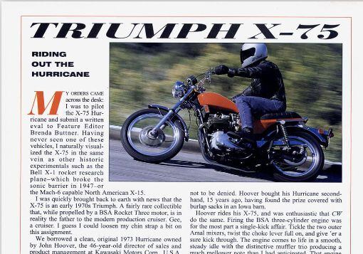 We revisited Triumph’s X-75 Hurricane in our October 1994 issue.
