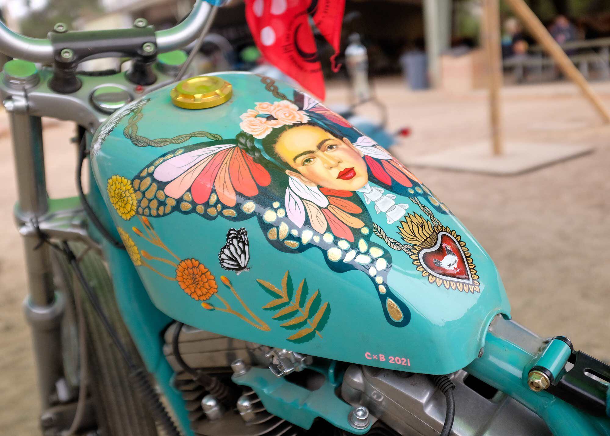 “Frida Bike 2021” painted by Nicole Andrijauskas (@chicken_in_a_biscuit) and entered into the Real Deal Bike Show at BRO.