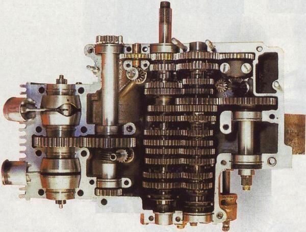 Before rule book changes, in 1967 Suzuki famously fielded the 14-speed RK67 50cc GP bike whose gearbox was substantially wider than its engine.