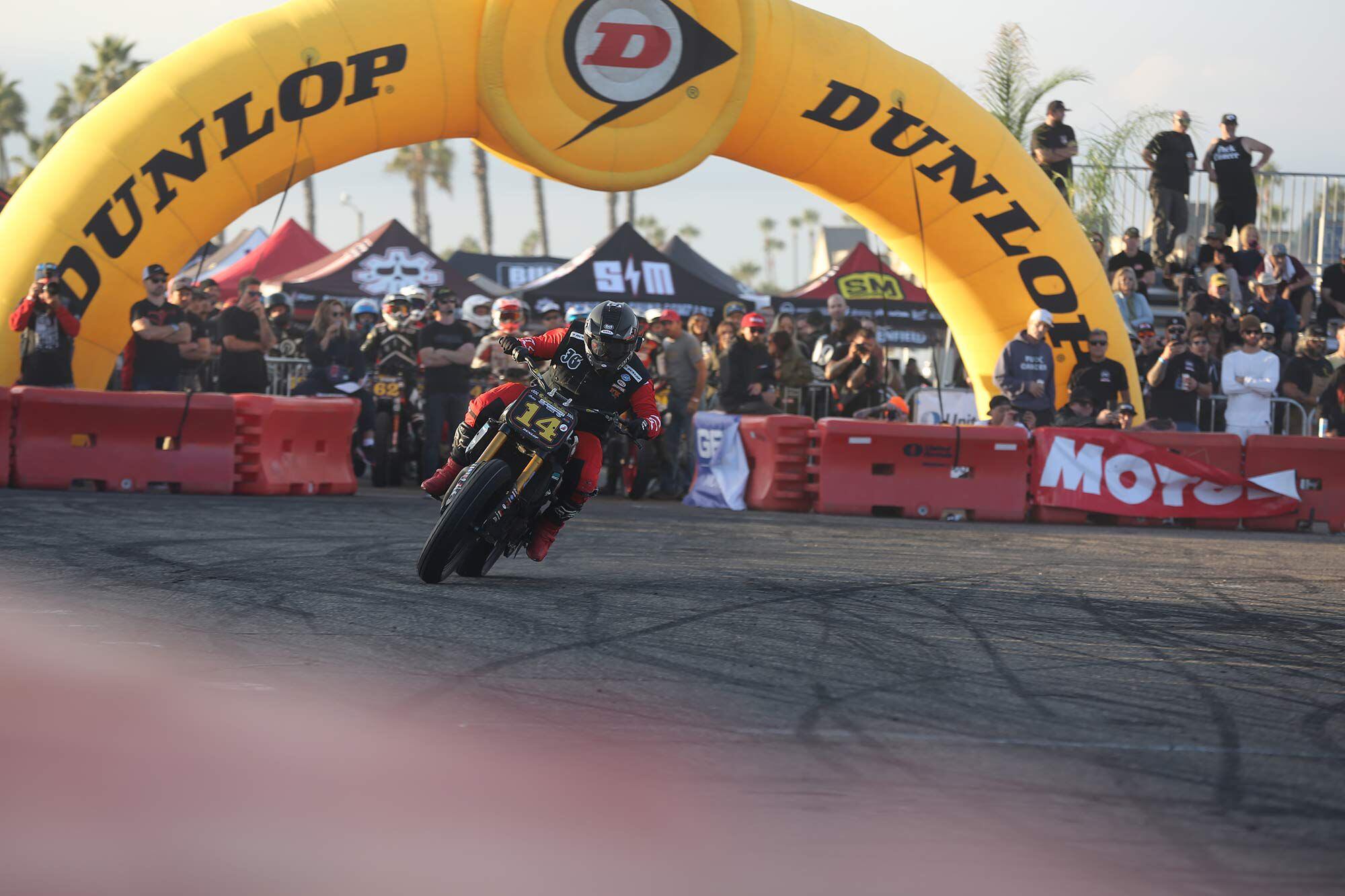 Frankie Garcia, one of the top racers in MotoAmerica’s King of the Baggers series, racing his Indian FTR 1200 in the Super Hooligan main event.