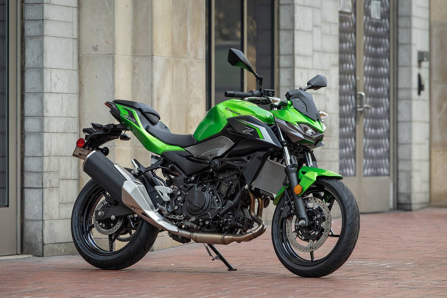 The base-model Kawasaki Z500 ABS in Candy Lime Green ($5,599).