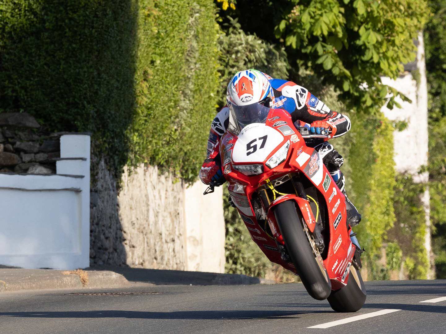 Aussie and <i>Cycle News</i> staffer Rennie Scaysbrook launches his Honda CBR1000RR-R Fireblade Superbike off Ballagarey. Soon after, he switched rides and competed on a BMW.