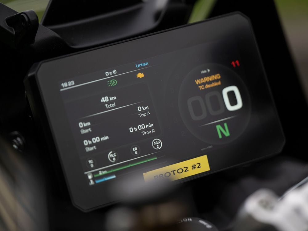 A 7-inch TFT dash is bright and clear and will feature Bluetooth when the Lucky Explorer 9.5 rolls out as a production unit.