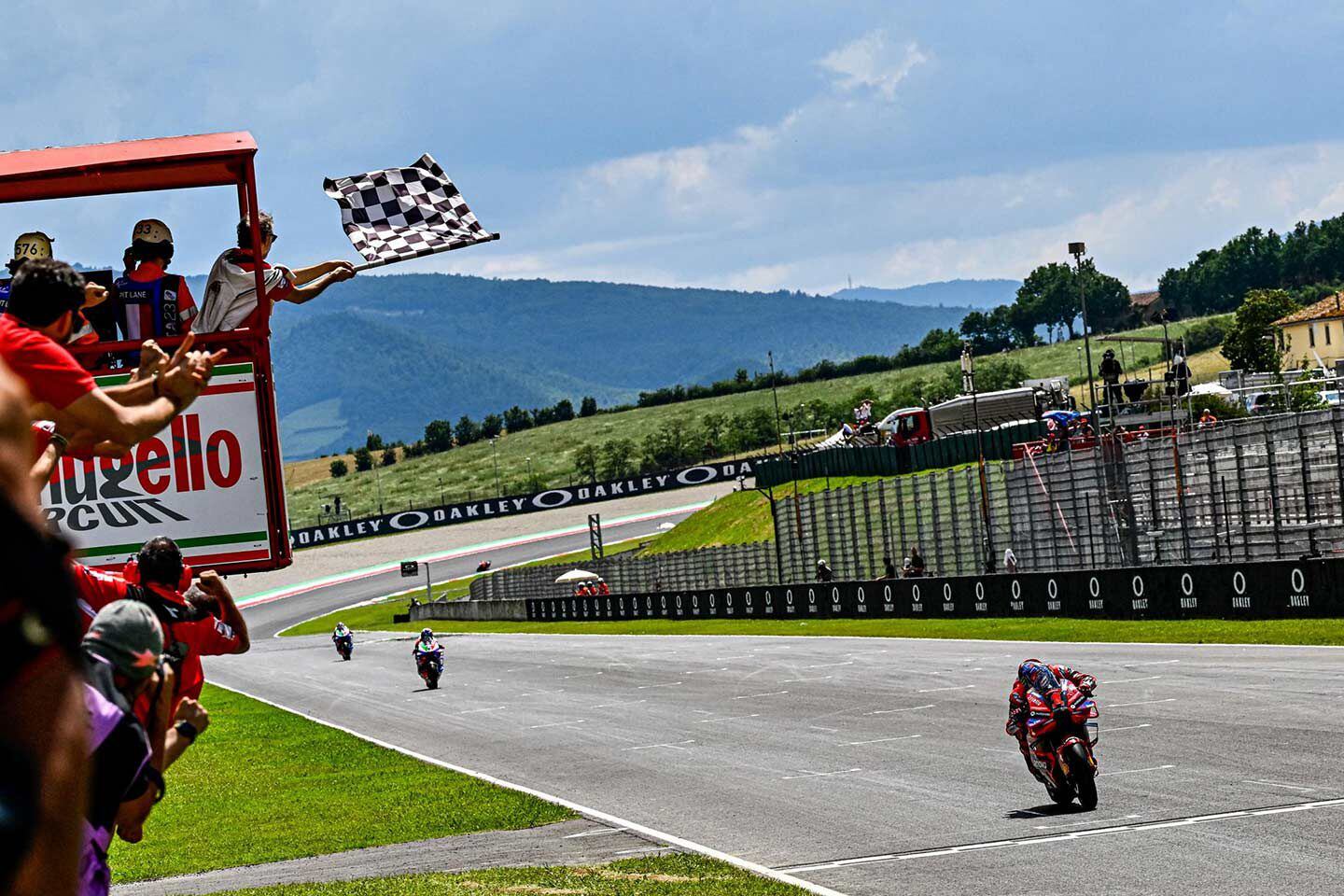 Pecco Bagnaia crossed the line just over a second ahead of Jorge Martín.