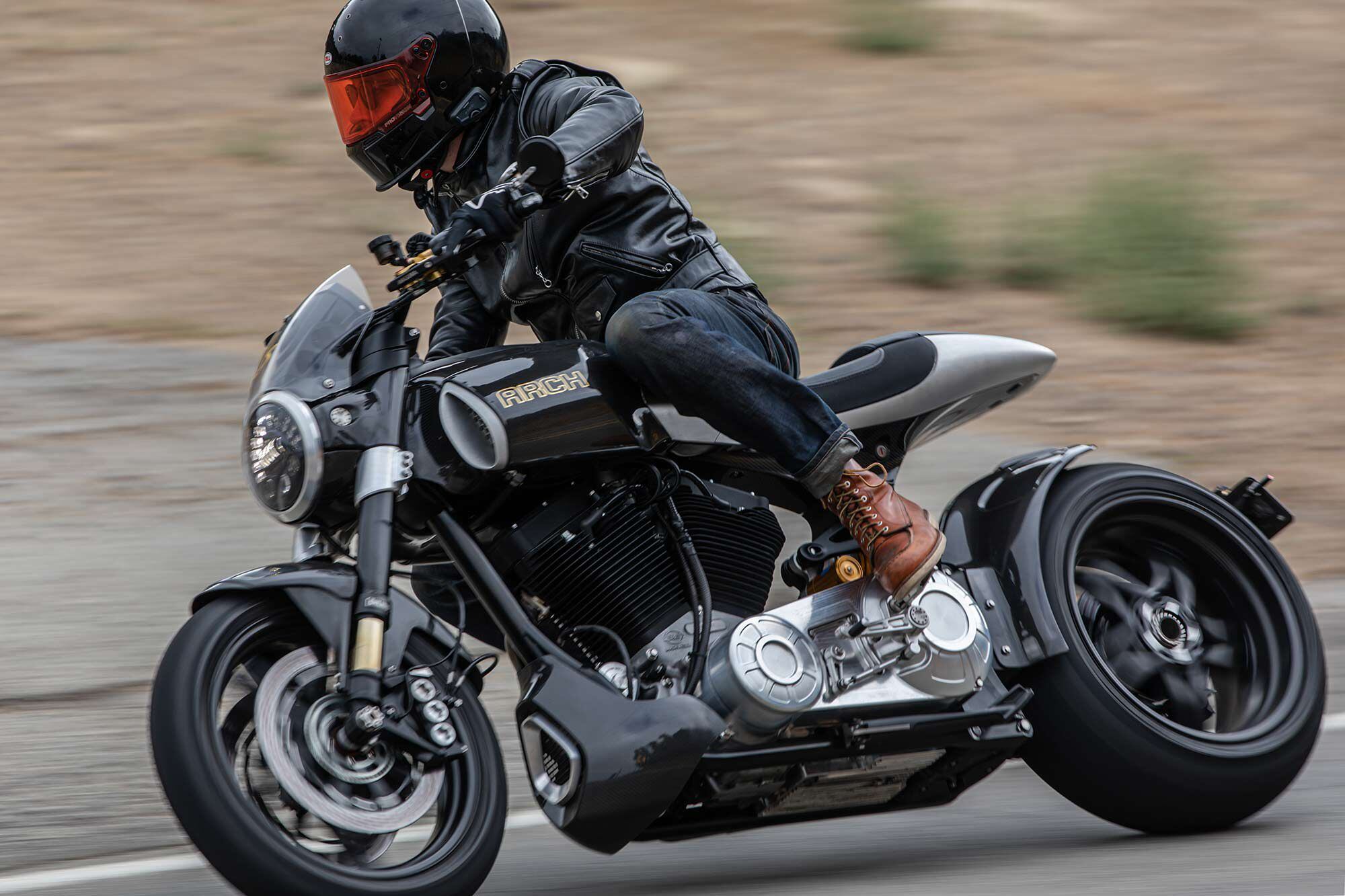 Gales wearing the Schott 613SH on Arch Motorcycle’s new 1s.
