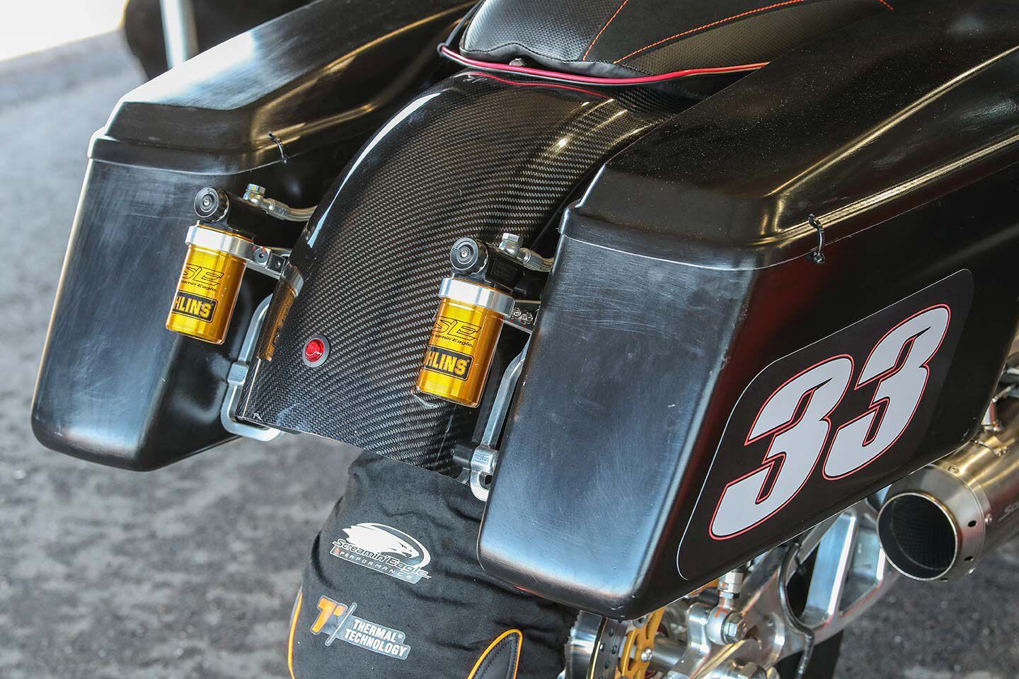 Öhlins suspension is used front and rear on Harley’s King of the Bagger factory racebikes.