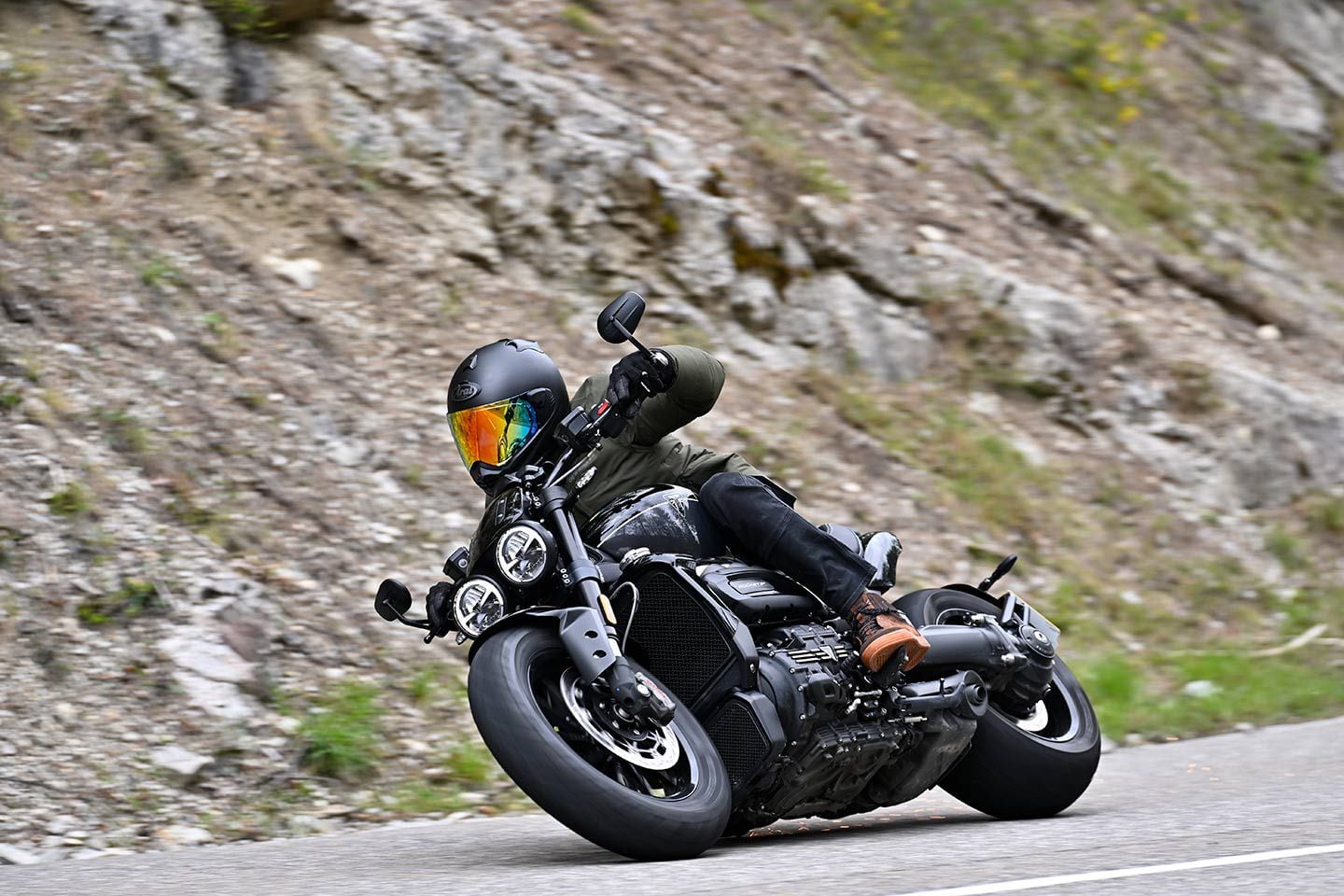 Aggressive handling on the Rocket 3 takes a bit of extra body geometry, but the bike responds well when pushed.