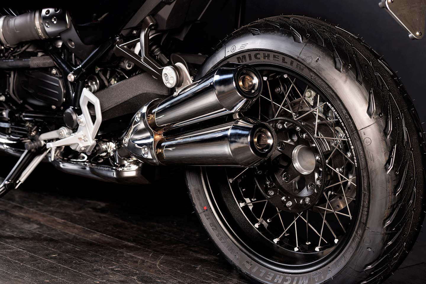 A new look for the double exhausts. We assume the wire-spoke wheels are just one of the options available.