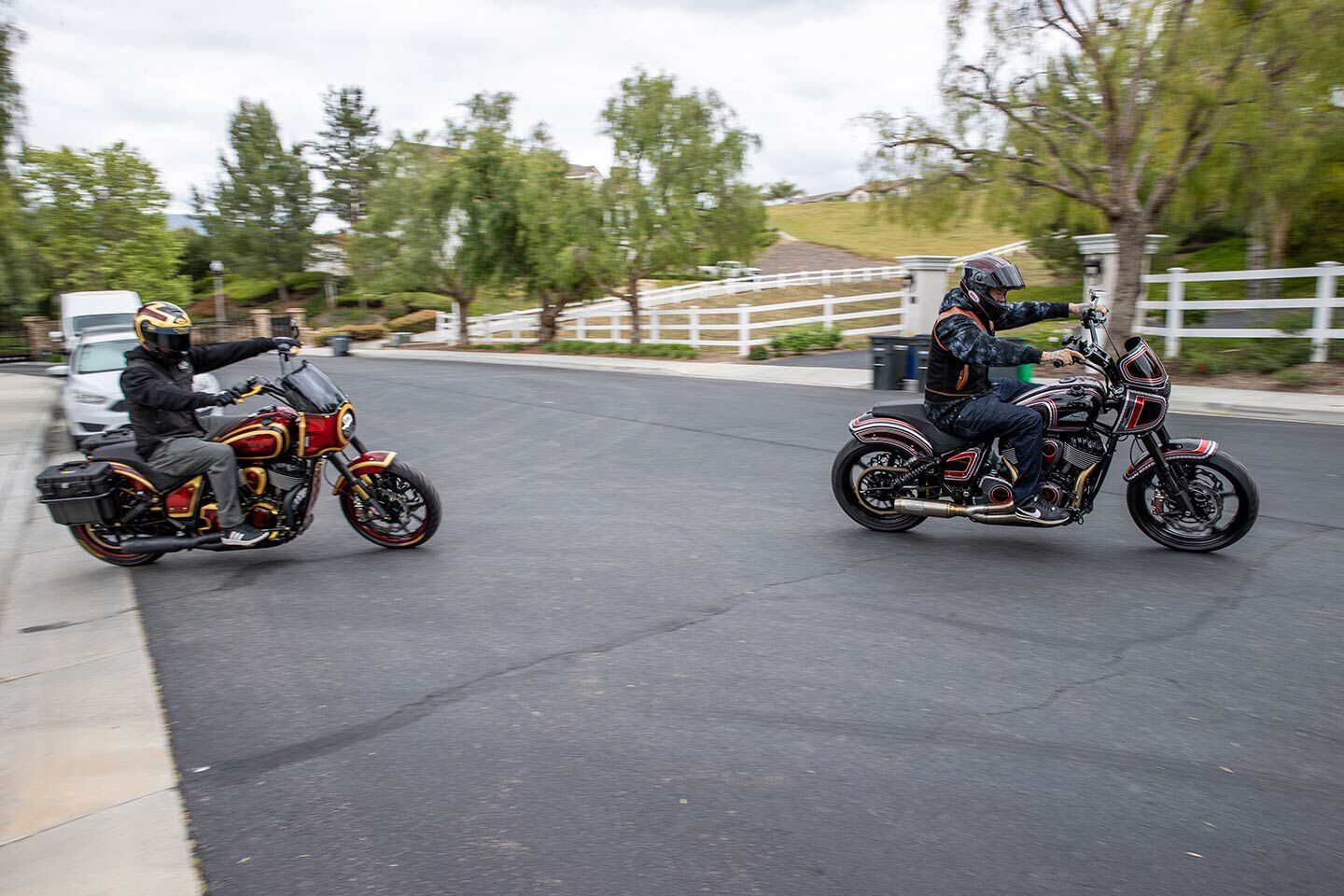 Hart and Twitch head out for the first ride and burnout.