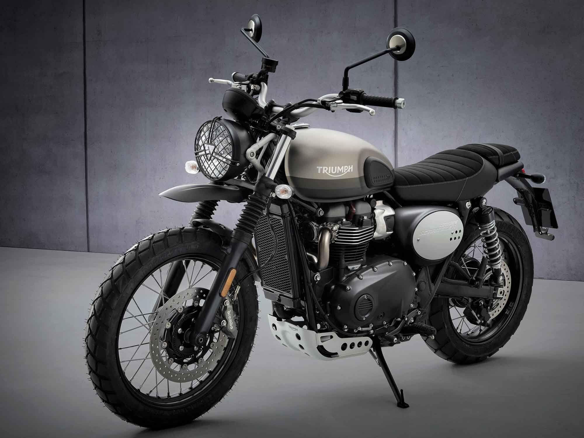 The 2022 Street Scrambler Sandstorm rolls with premium add-ons - high fender, knee pads, headlight grille, etc - but is essentially the same bike with a different paint job (and a higher price).