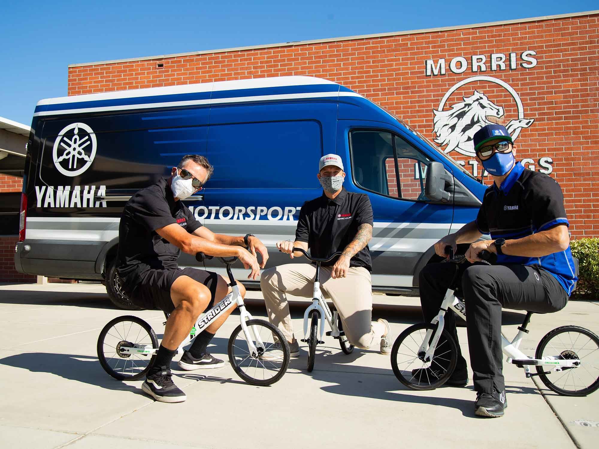 Hall-of-famer Brian Lopes helps Yamaha Motor Corp., USA, and All Kids Bike deliver bikes to Juliet Morris Elementary School in Cypress, California.