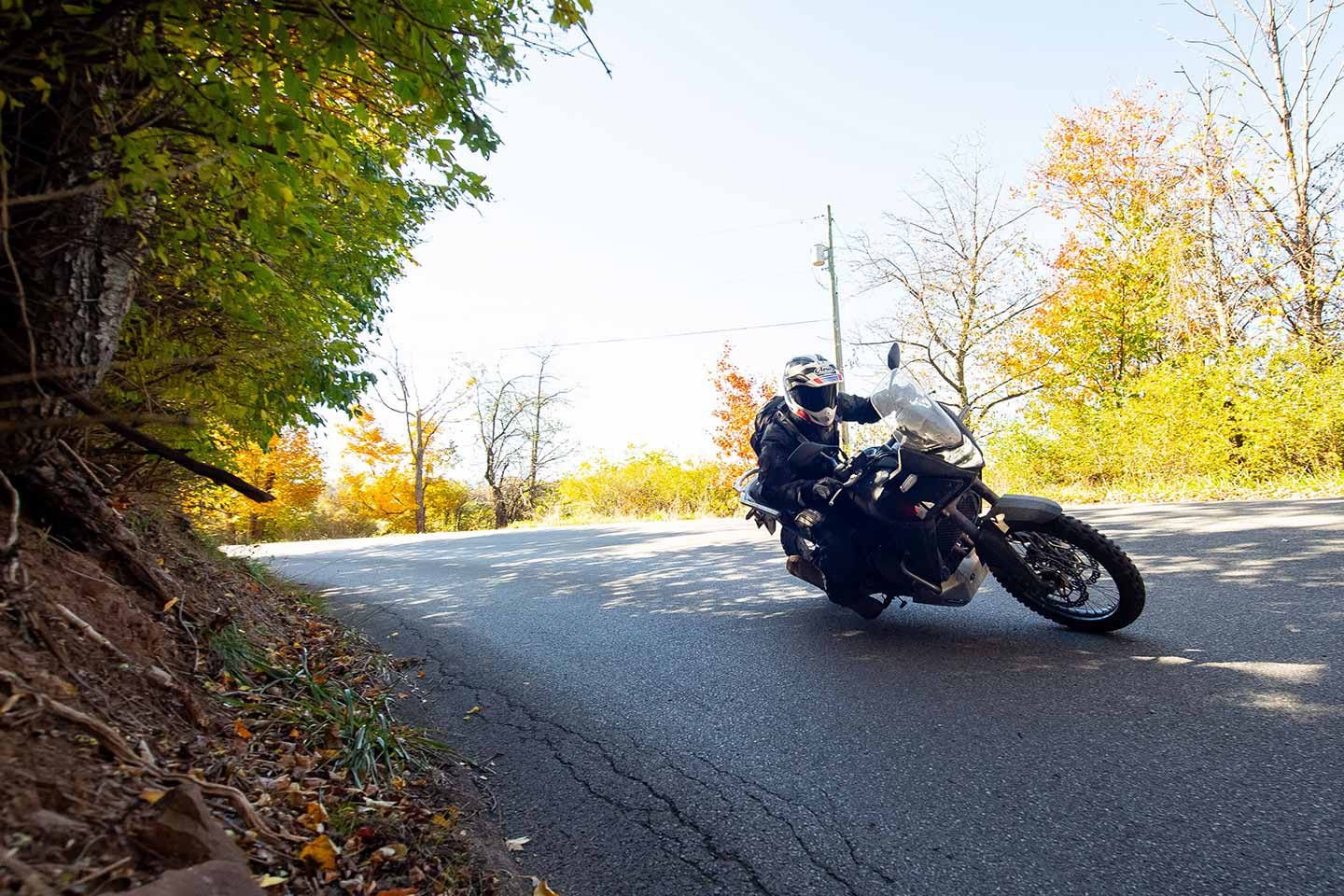 When the roads get twisty, the Transalp is a great sport-tourer.