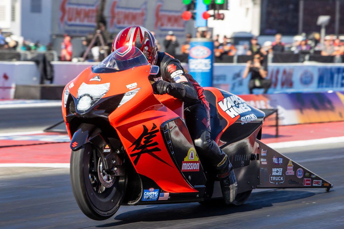 Gaige Herrera (79) caps off his record-breaking rookie season with a win in the NHRA Finals and a Pro Stock Motorcycle Championship.