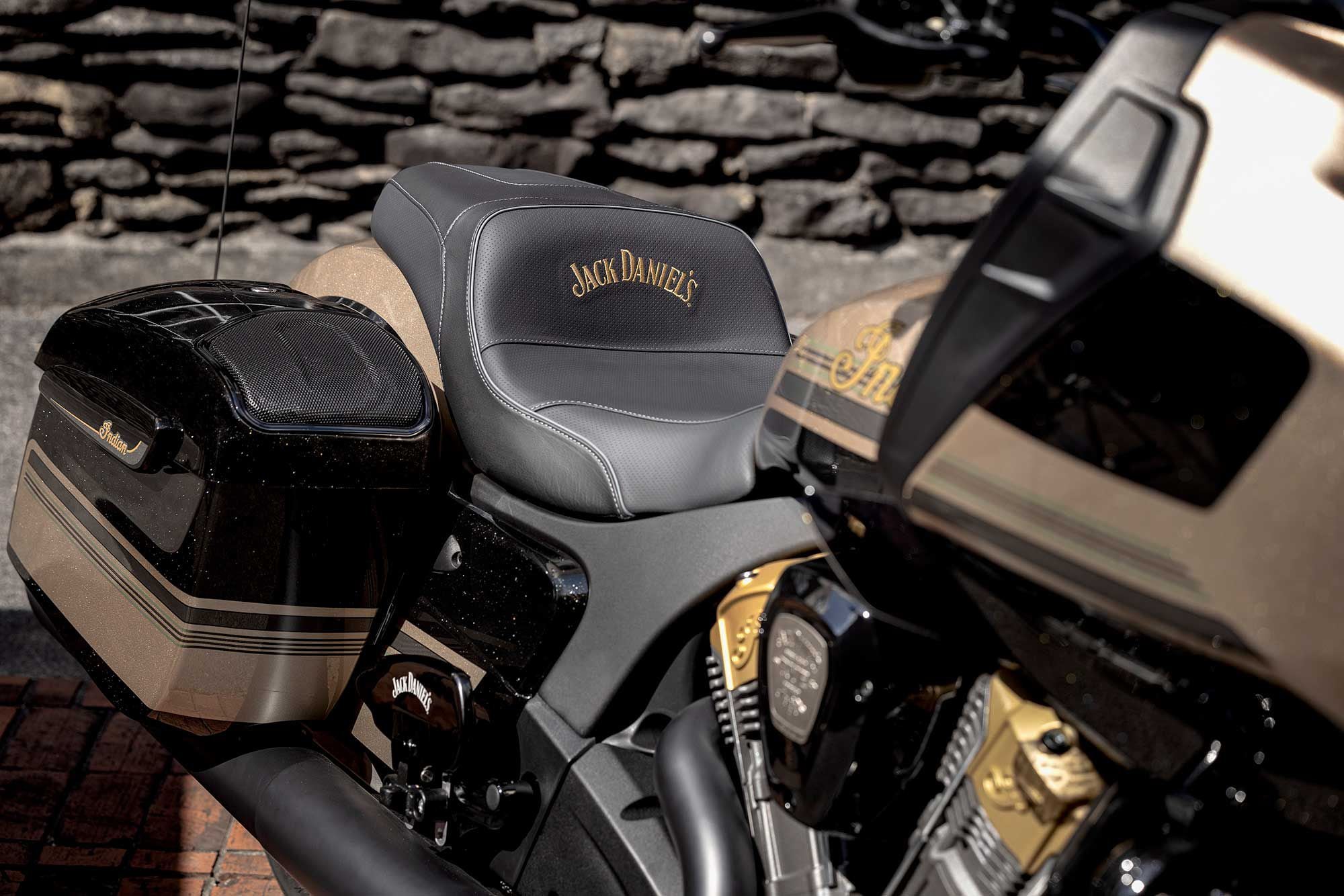 The Jack Daniel’s Challenger also packs on Indian’s PowerBand Audio system, with upgraded fairing and saddlebag speakers.