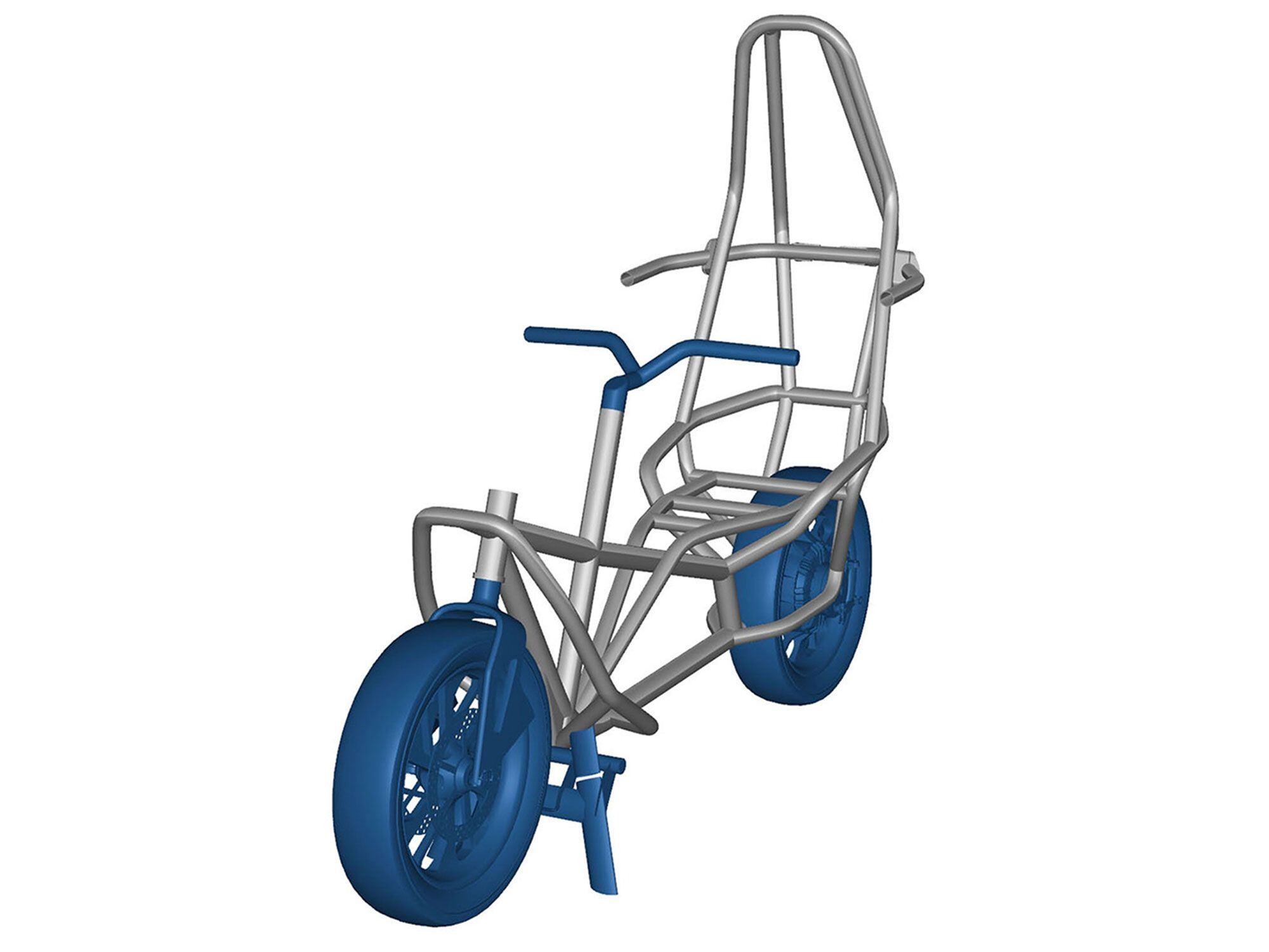 It appears the rider will be positioned farther back, with the handlebar connected to a second steering tube also situated aft of the fork.