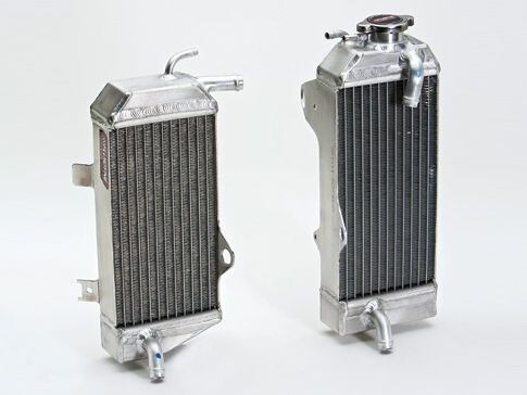 Motorcycle radiators heat the air by contact, thereby dissipating heat from engine coolant that is circulated through the engine and radiator.