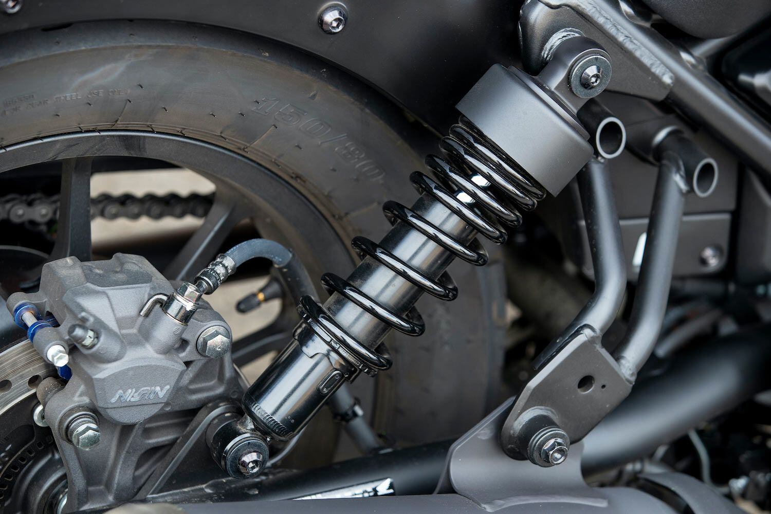 Dual shocks provide 3.8 inches of travel.
