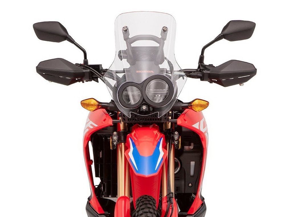 Bug-eyed LED headlights give the CRF300L Rally a unique appearance within the Honda dual sport line.