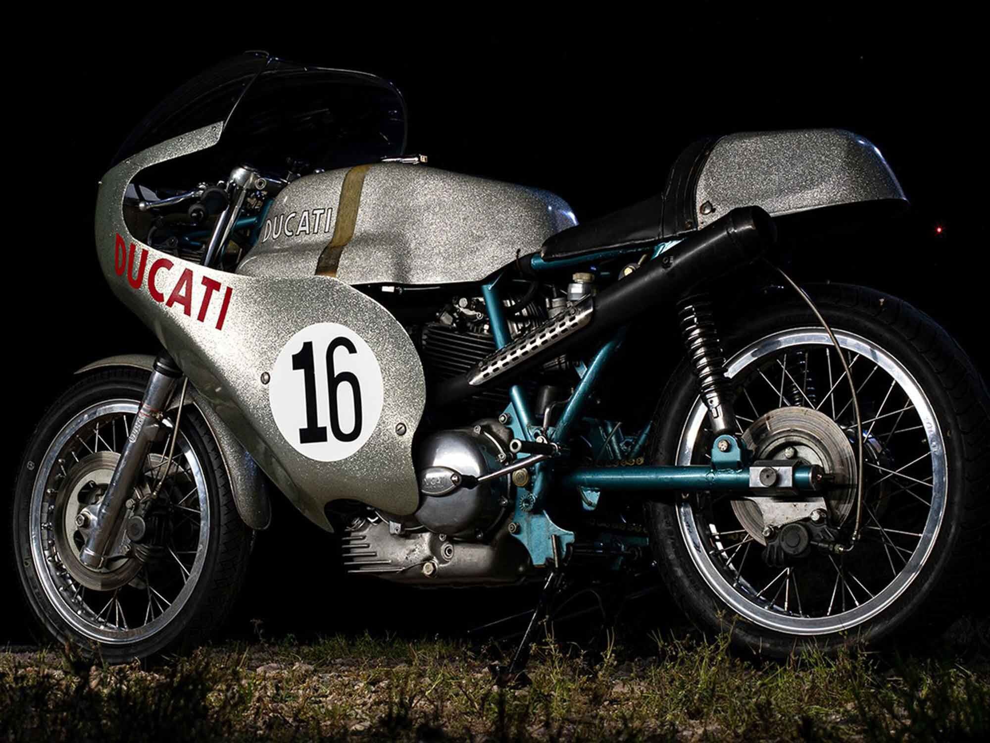 The vertically stacked transmission of the 1972 Ducati Imola racebike shortened what was an already long engine.