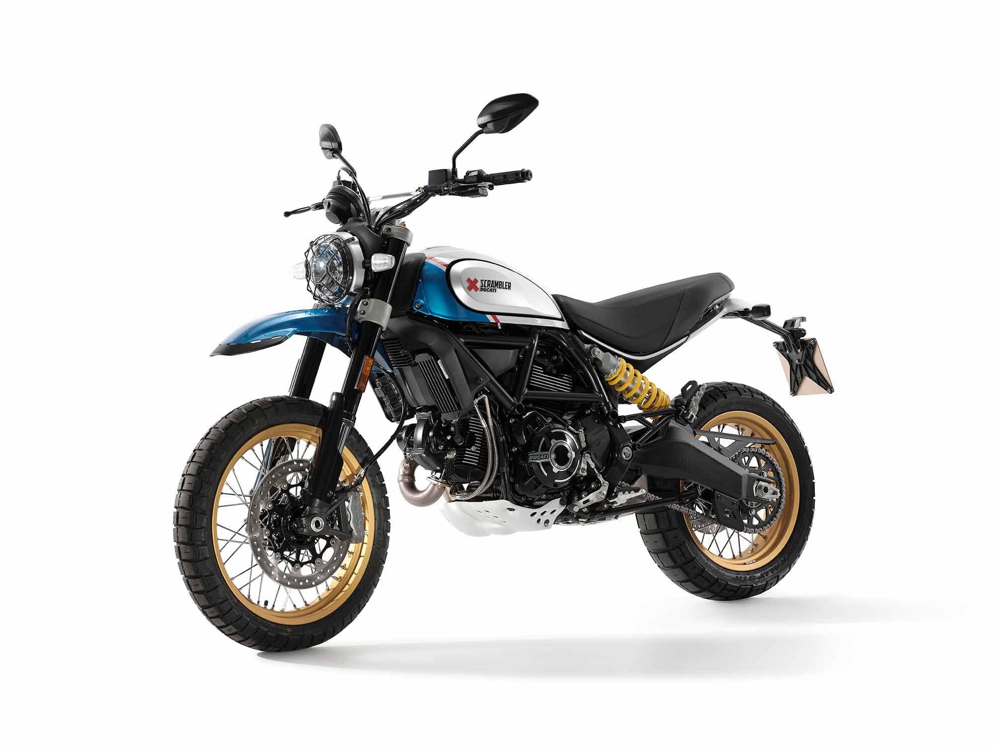 The 2021 Scrambler Desert Sled in Sparking Blue. Looks cool, right?