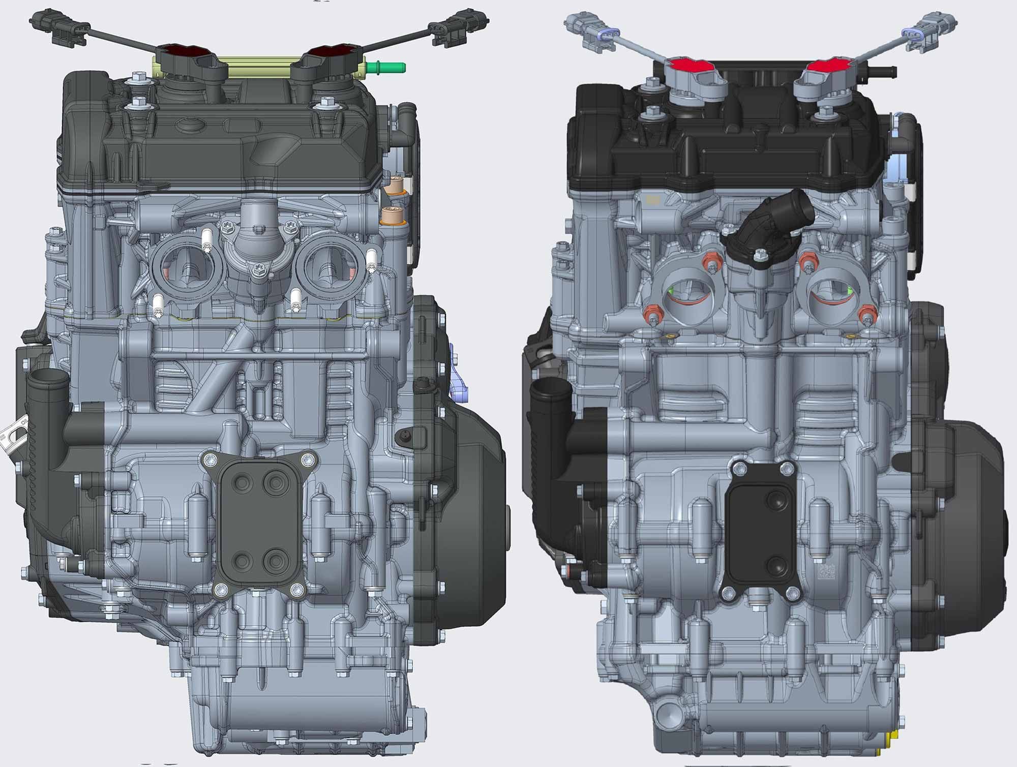 Another side-by-side comparison of the new (left) and current (right) KTM engine.