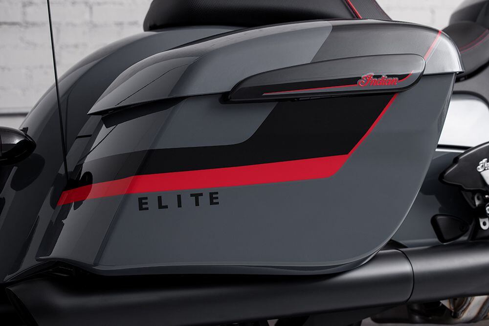Exclusive paint and keyless locking saddlebags packed with PowerBand speakers are a few of the upgrades standard on the Elite.