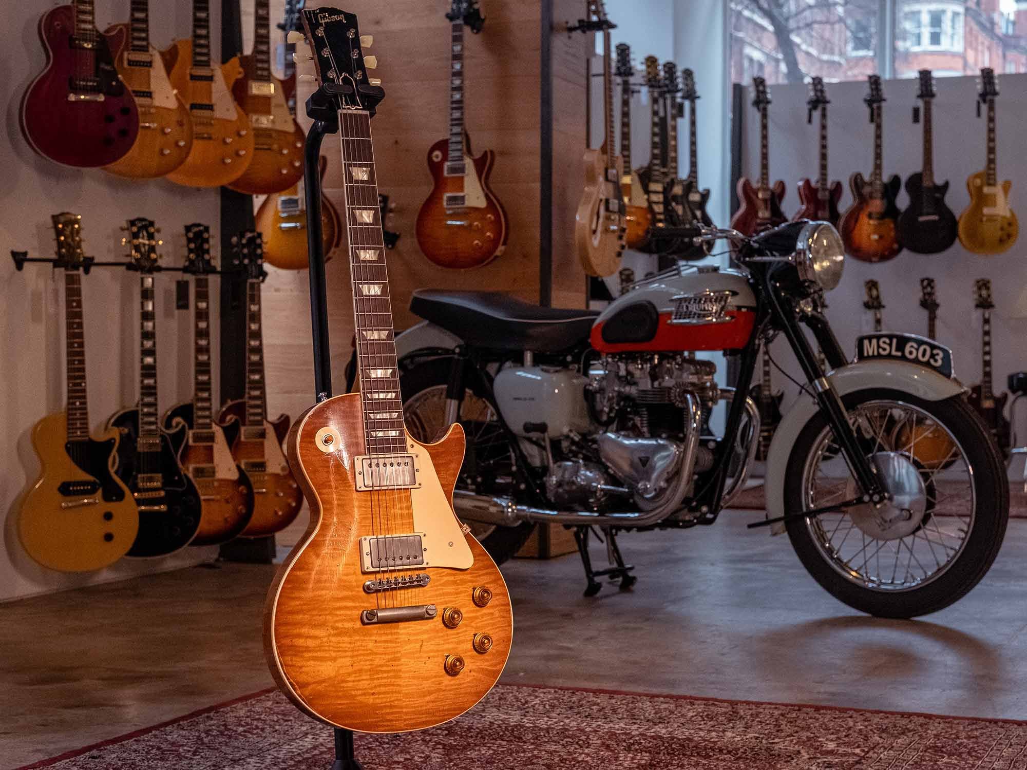 Here are the originals that influenced the 2022 builds: a 1959 Les Paul Standard and a 1959 Triumph Bonneville T120.
