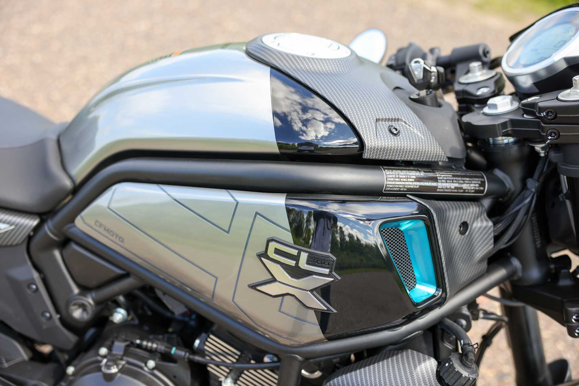 The layout of the bodywork and gas tank shows CFMoto has paid attention to the granular details of moto design.