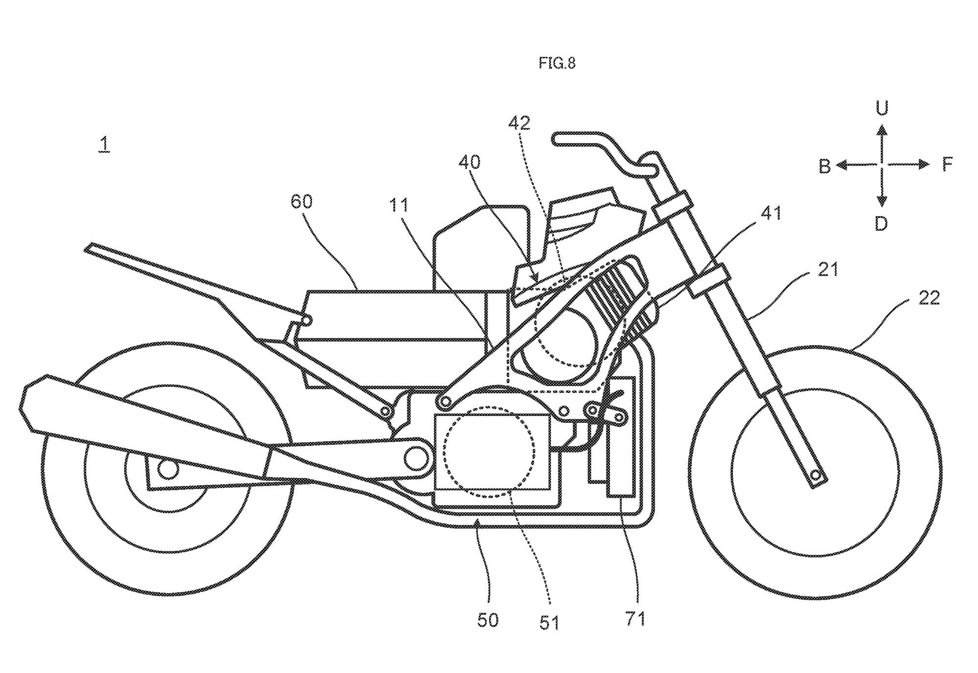 Other variations position the gas engine and electric generator well above the electric motor (air-cooled in this case).