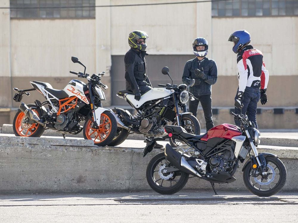 Honda CB300R Husqvarna Vitpilen 401 KTM 390 Duke Naked Bike Comparison Cycle World