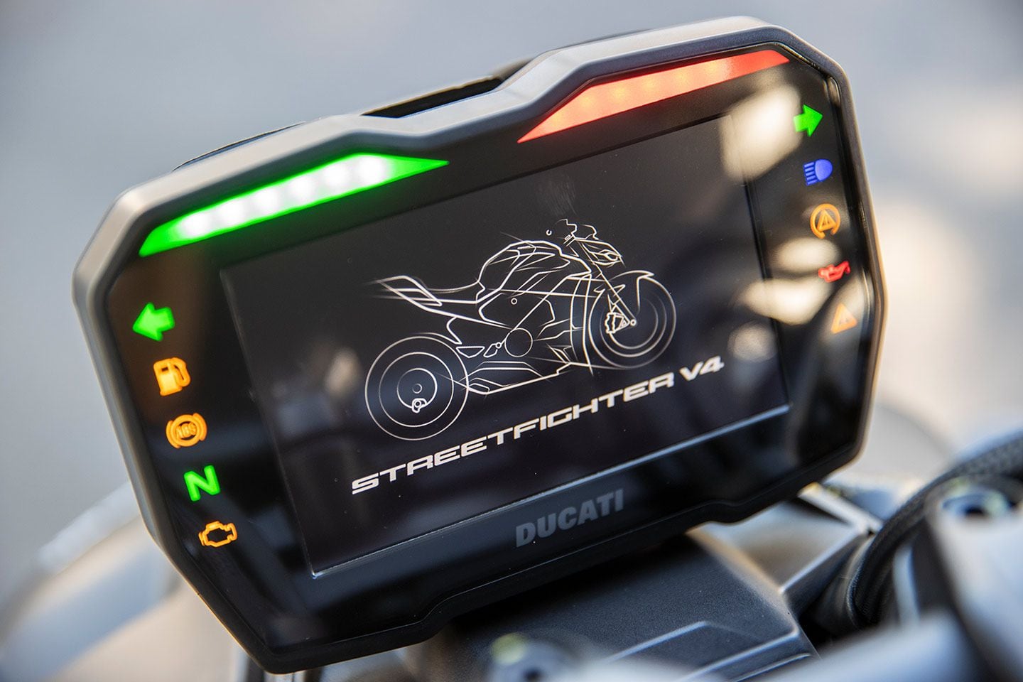 It’s impossible to miss the shift lights at the top of the dash when riding at speed on the track.