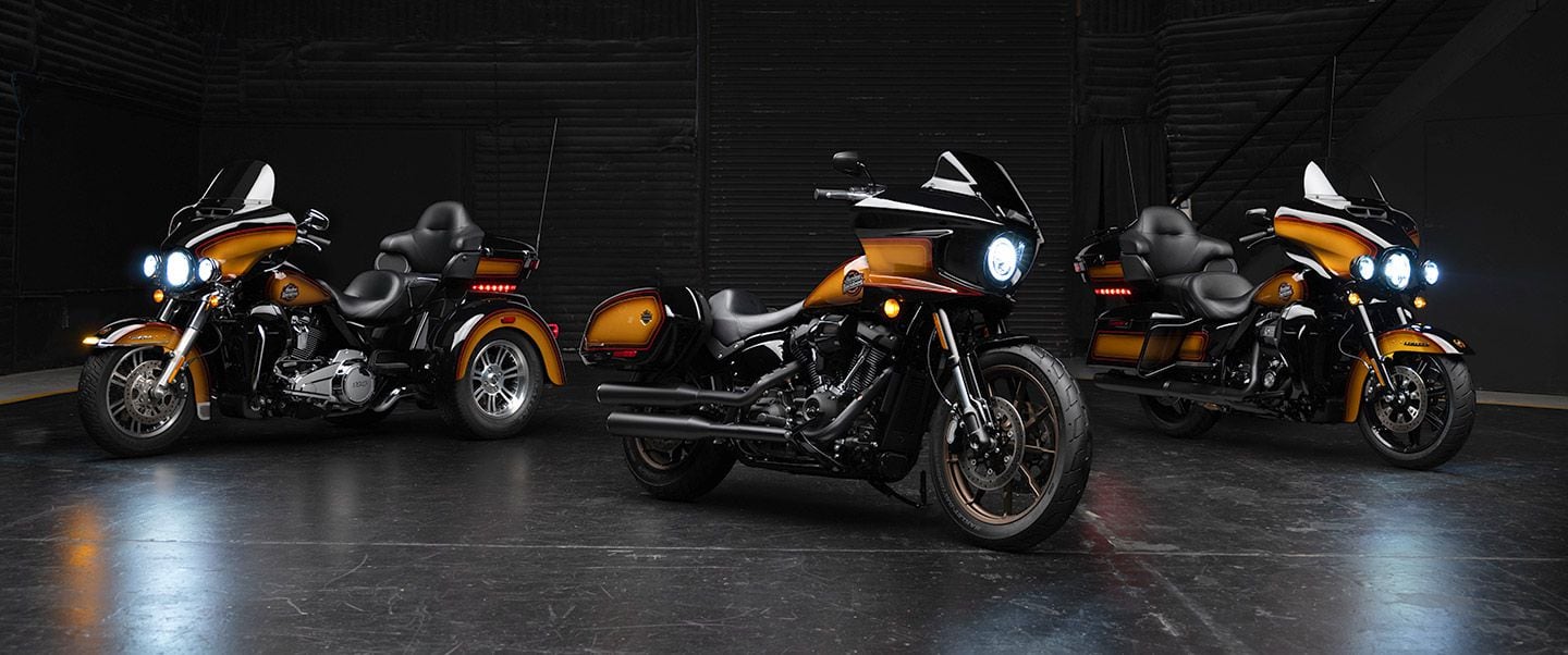 There are three models in the Tobacco Fade Enthusiast Motorcycle Collection, including the Tri Glide Ultra, Low Rider ST, and Ultra Limited.