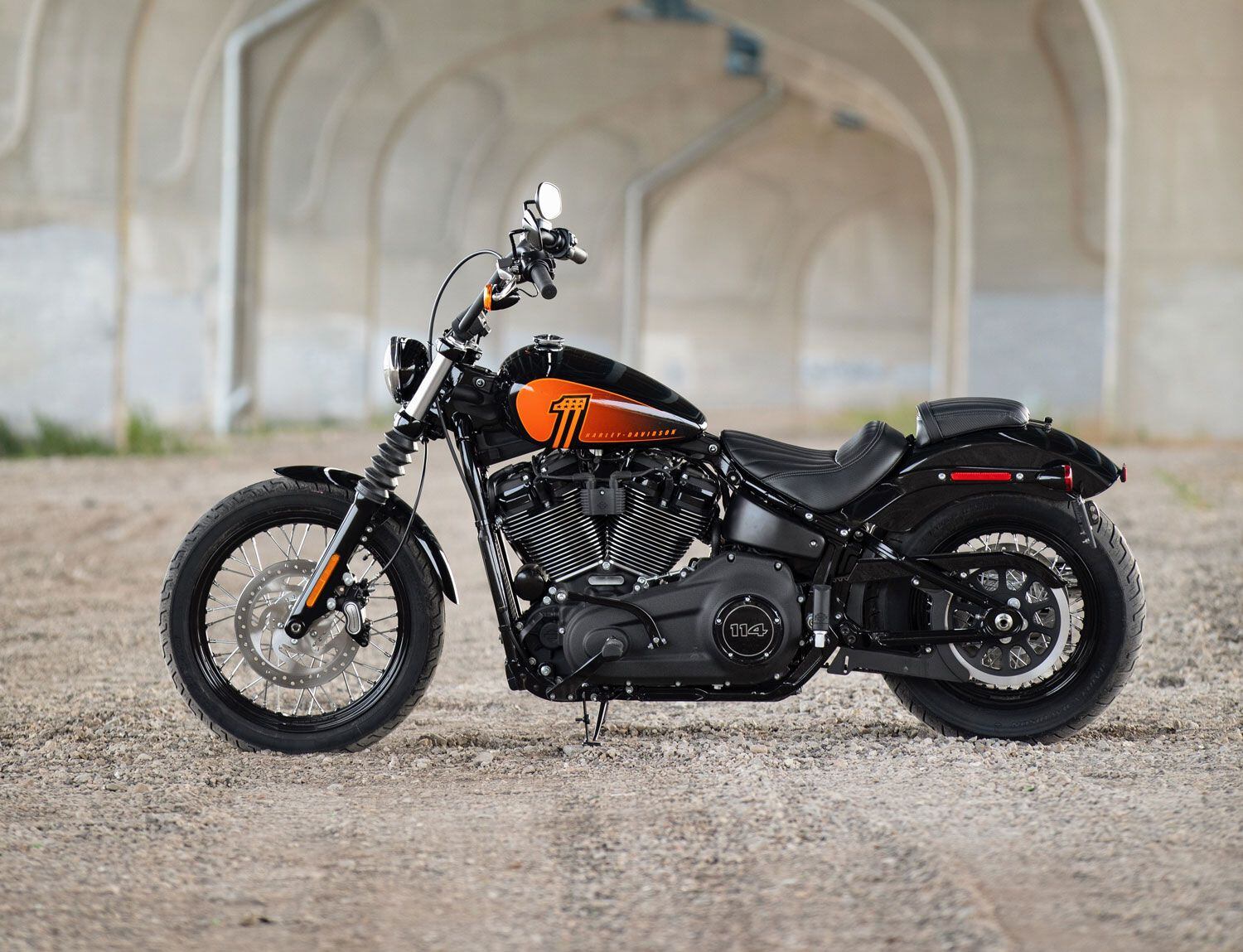 The 2021 Street Bob 114 retains the Softail underpinnings but adds passenger seating, badging, and paint options.