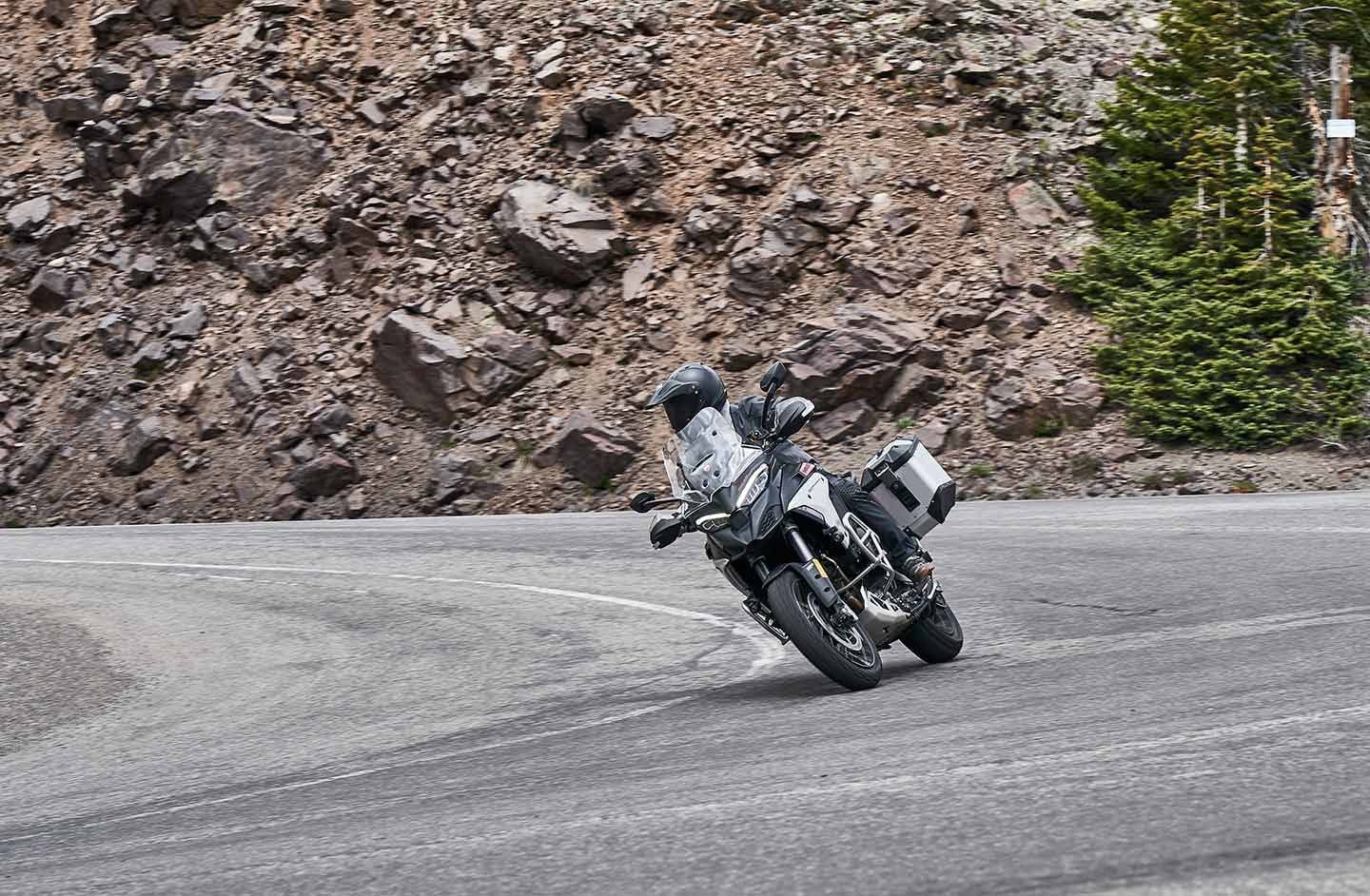 On the asphalt, the Ducati Multistrada V4 Rally is basically a big upright sportbike.