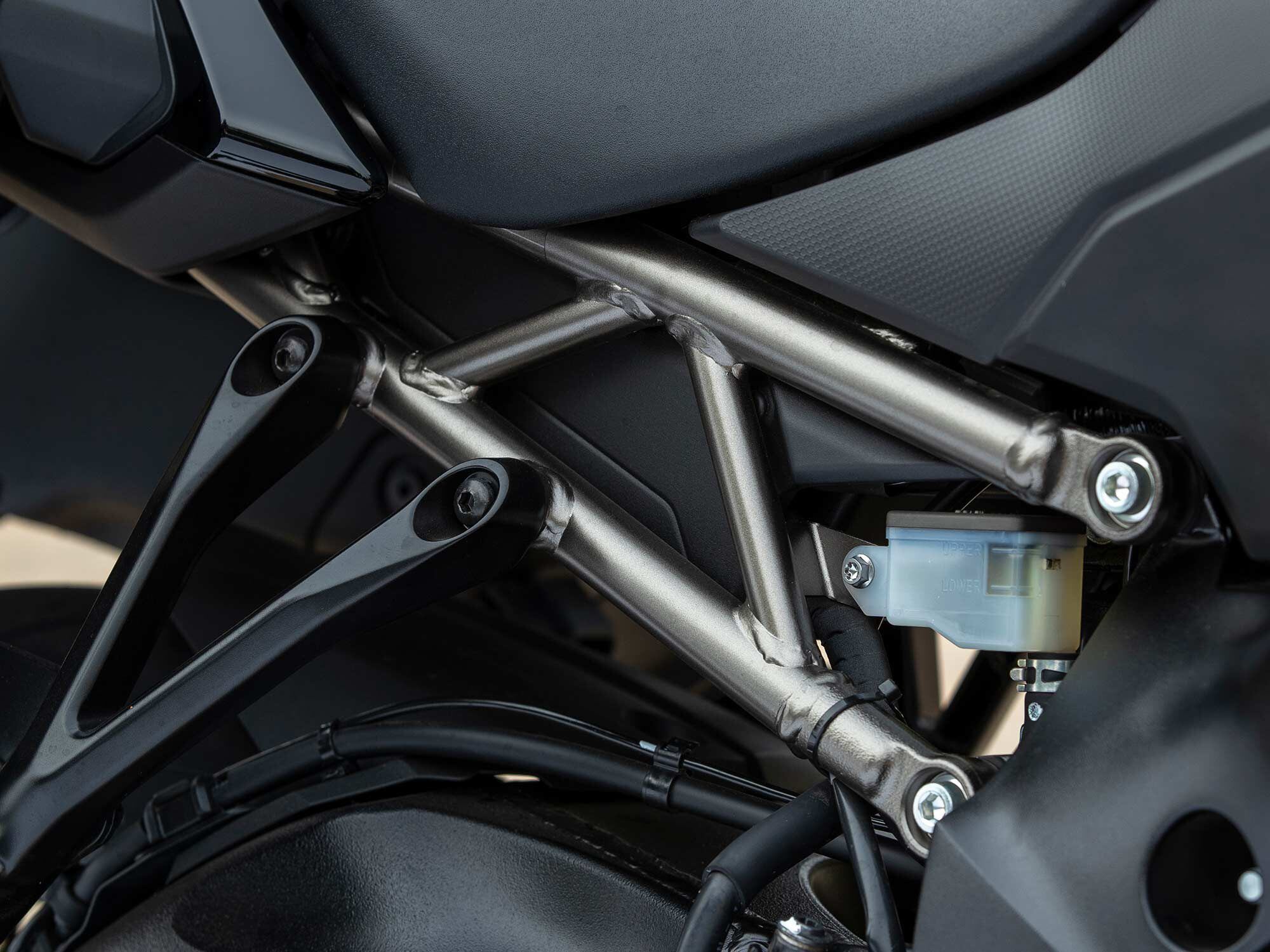 Form and function meet in pieces like the trellis-style subframe, which not only raises the GT’s cool factor but adds the structural support needed when carrying a passenger and luggage.